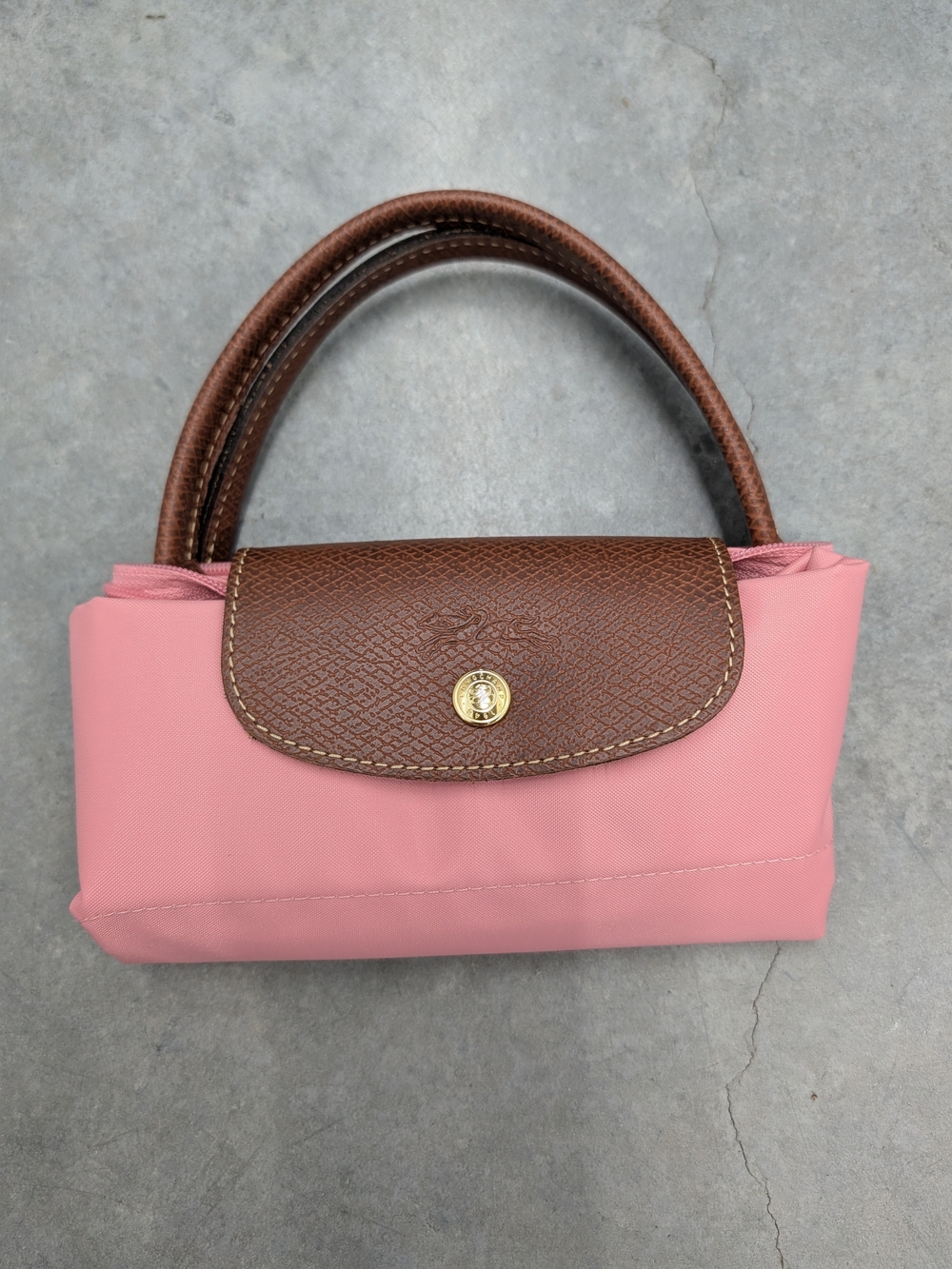 Longchamp Le Pliage Small Pink Nylon Tote with Brown Leather Trim - Picture 12 of 12
